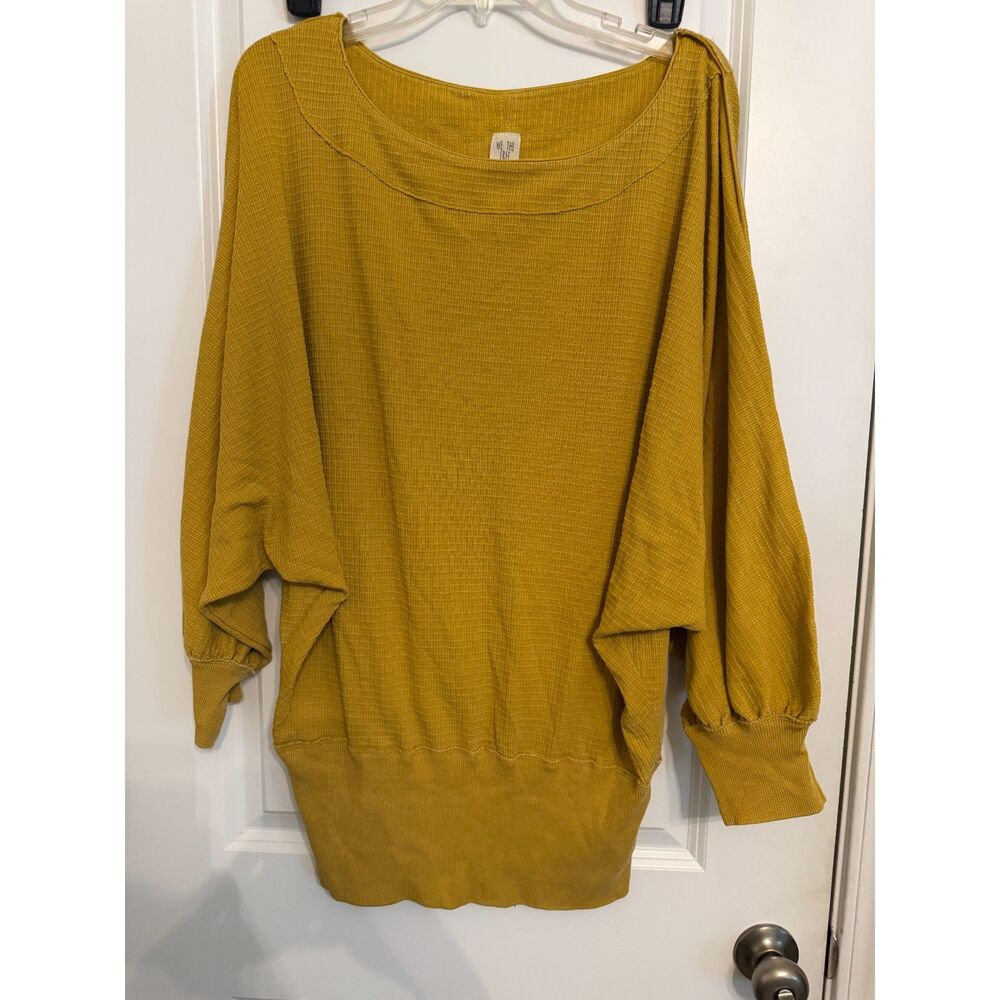 Free People We The Free Mustard Thermal Top – Size L – Oversized Boho